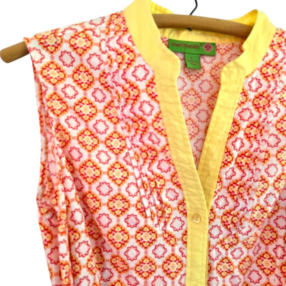 Island Republic Womens Sleeveless Buttton Front Belted Dress Large Yellow Orange - Picture 5 of 16